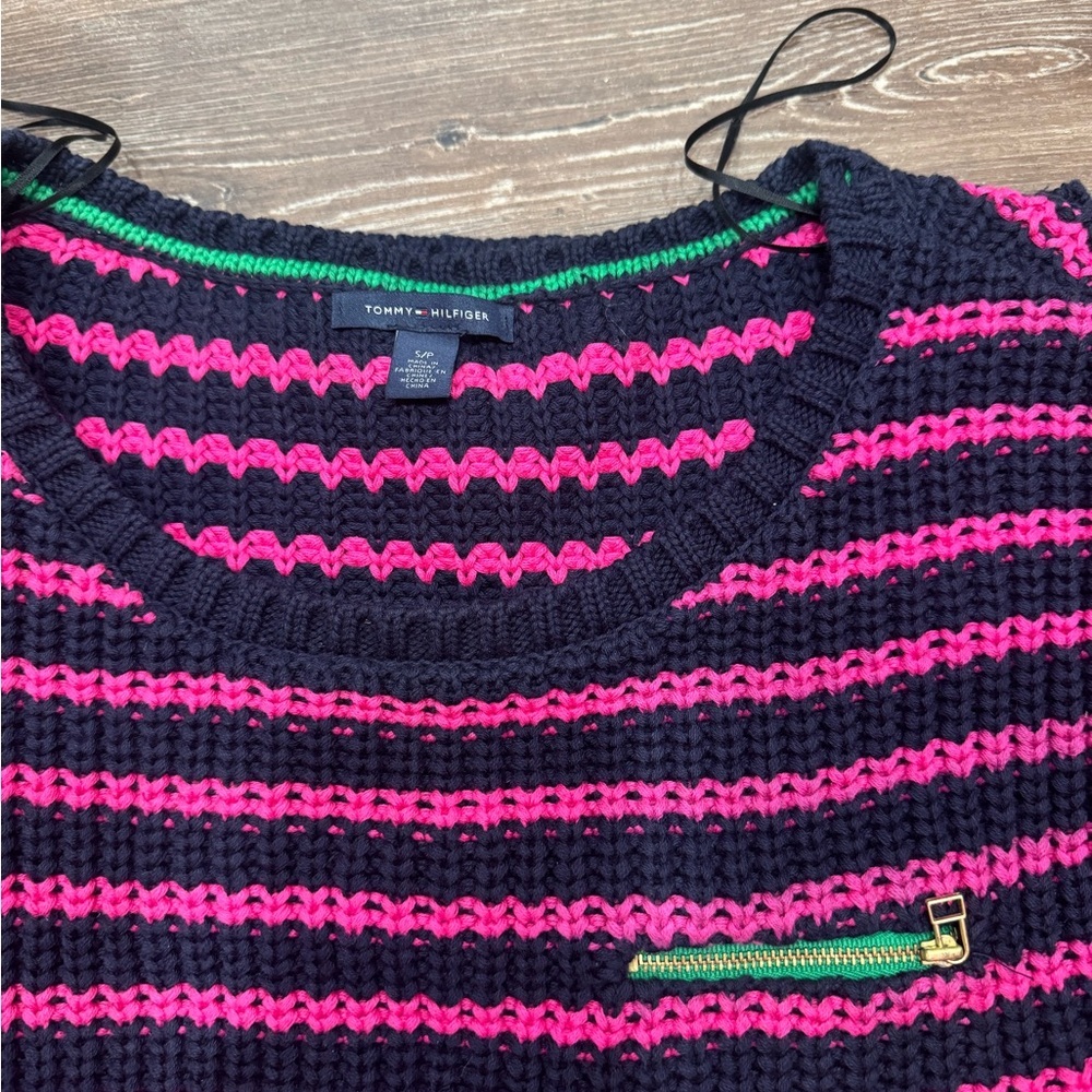 Tommy Hilfiger Pink and Navy Striped Sweater - Picture 2 of 3